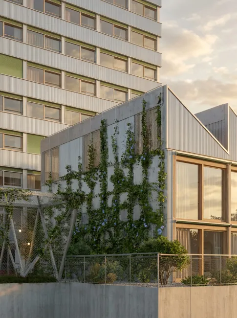 Ansicht Terrasse; Town House / Wohnturm