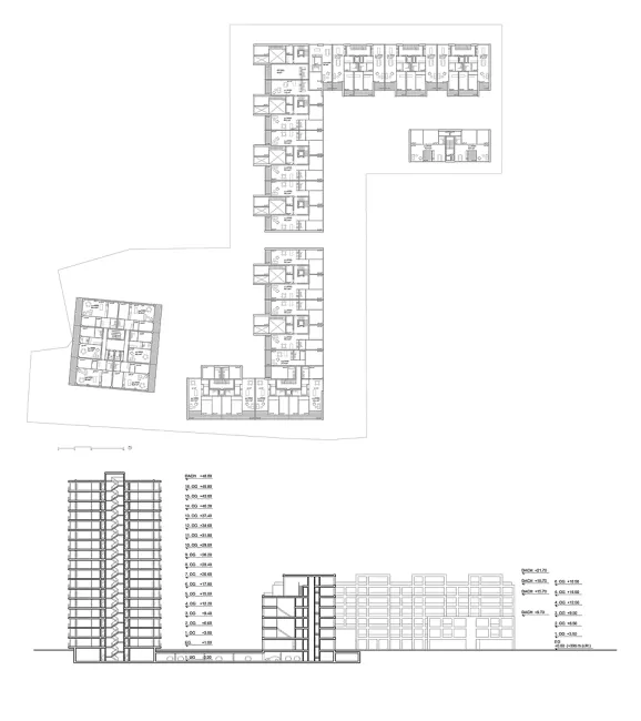 Grundriss 1. und 3. Obergeschoss, Schnitt